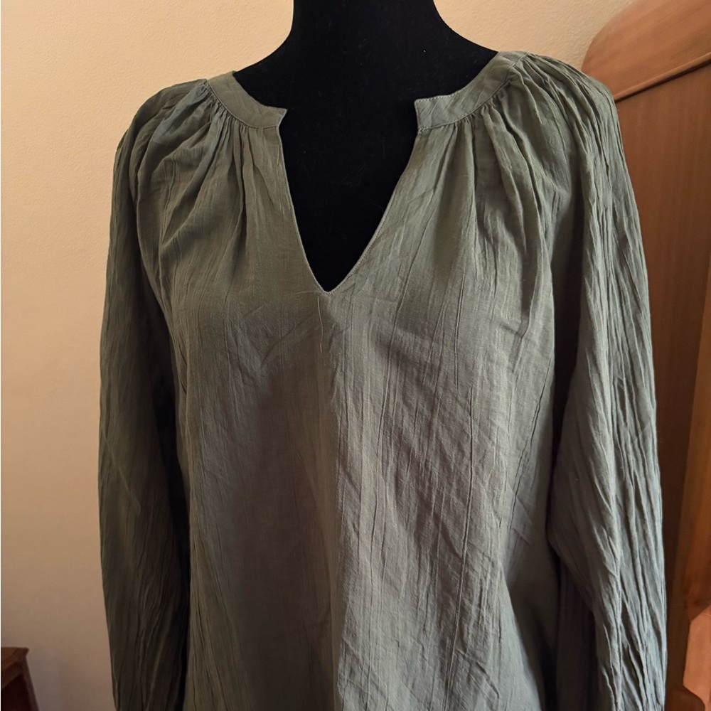 Old Navy Olive Green Split-Neck Peasant Blouse